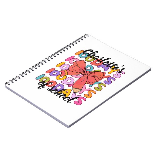 Colourful 100 Days Of School Red Pencil Bow Notebook (Left Side)