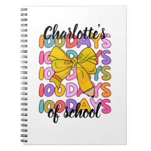 Colourful 100 Days Of School Yellow Pencil Bow Notebook