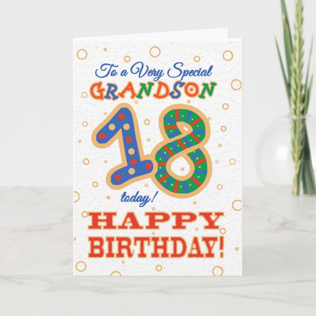 Colourful 18th Birthday for Special Grandson Card (Front)
