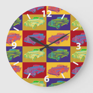 Colourful 1938 Cadillac Lasalle Pop Art Large Clock