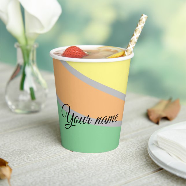 Colourful 1970s triangles pattern | Modern Asbtrac Paper Cups (Insitu)