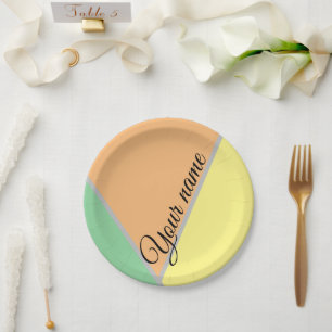 Colourful 1970s triangles pattern Modern Asbtrac Paper Plate