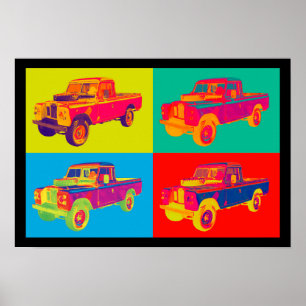 Colourful 1971 Land Rover Pickup Truck Pop Art Poster