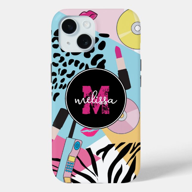 Colourful 1990's Nineties Pattern Monogram Case-Mate iPhone Case (Back)