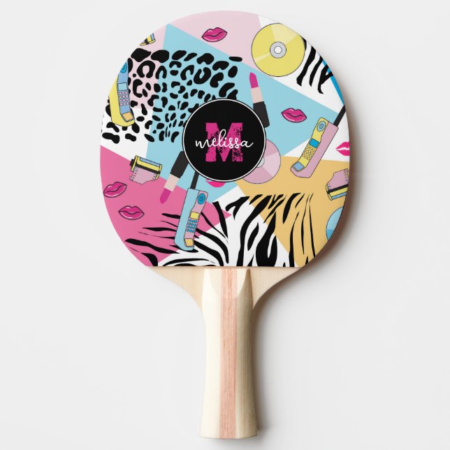 Colourful 1990's Nineties Pattern Monogram Ping Pong Paddle (Front)