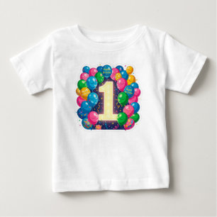 Colourful 1st Birthday Celebration With Balloons Baby T-Shirt