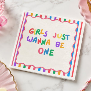 Colourful 1st Birthday Girls Just Wanna Be One Napkin