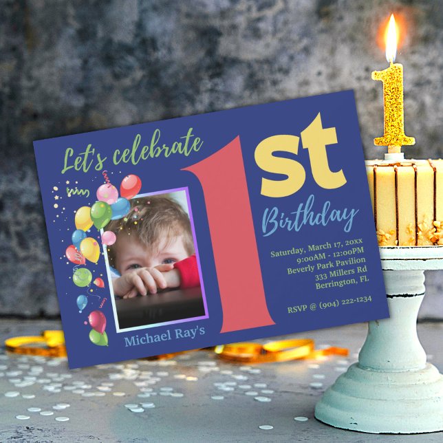 Colourful 1st Birthday Photo Party Invitation (Creator Uploaded)