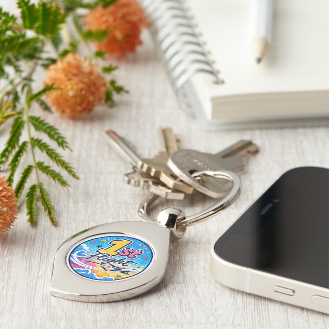 Colourful 1st flight aeroplane souvenir key ring (Side)