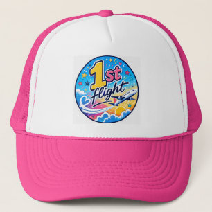 Colourful 1st flight aeroplane souvenir trucker hat