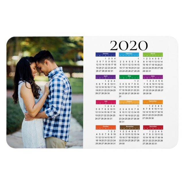 Colourful 2020 Custom Photo Calendar Magnet (Horizontal)