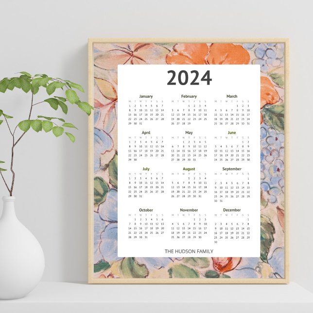 Colourful 2024 Floral Illustration Calendar Poster (Creator Uploaded)