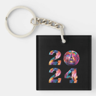 Colourful 2024-New Years-Eiffel Tower-Paris France Key Ring