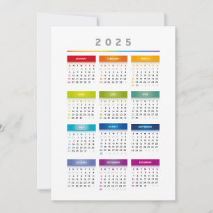 Colourful 2025 Calendar - Rainbow Colours 3 Column Invitation