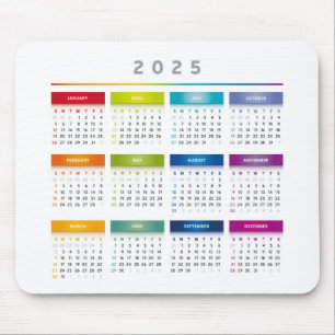 Colourful 2025 Calendar - Rainbow Colours 3 Column Mouse Pad