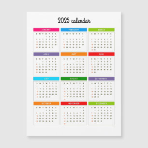 Colourful 2025 Monthly Calendar Magnetic Card