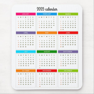 Colourful 2025 Monthly Calendar  Mouse Pad