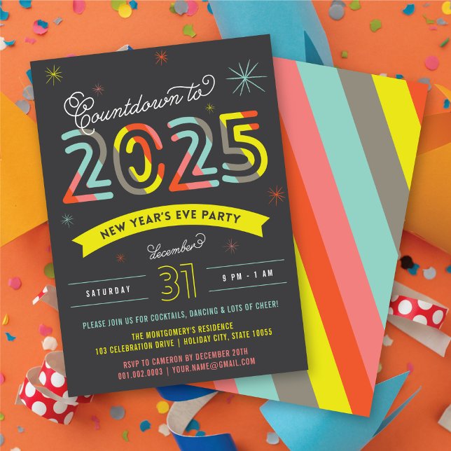 Colourful 2025 New Year's Eve Modern Holiday Party Invitation (Colorful 2025 New Year's Eve Modern Holiday Party Invitation @ fatfatin)