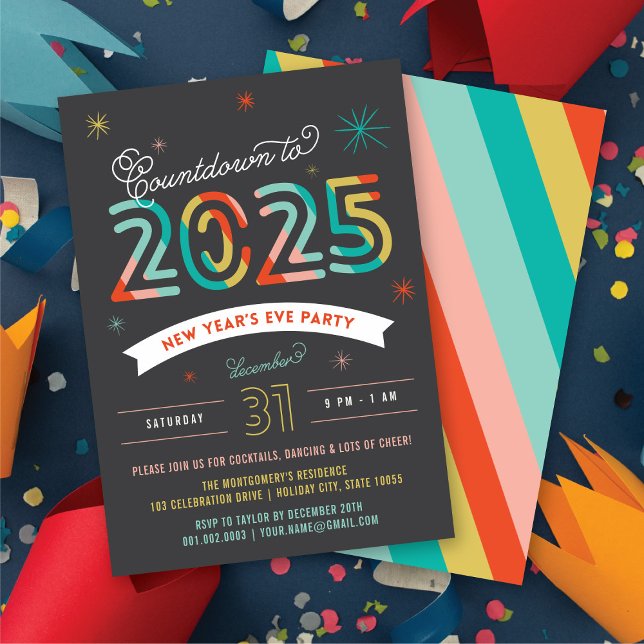 Colourful 2025 New Year's Eve Modern Holiday Party Invitation (Colorful 2025 New Year's Eve Modern Holiday Party Invitation @ fat_fa_tin)