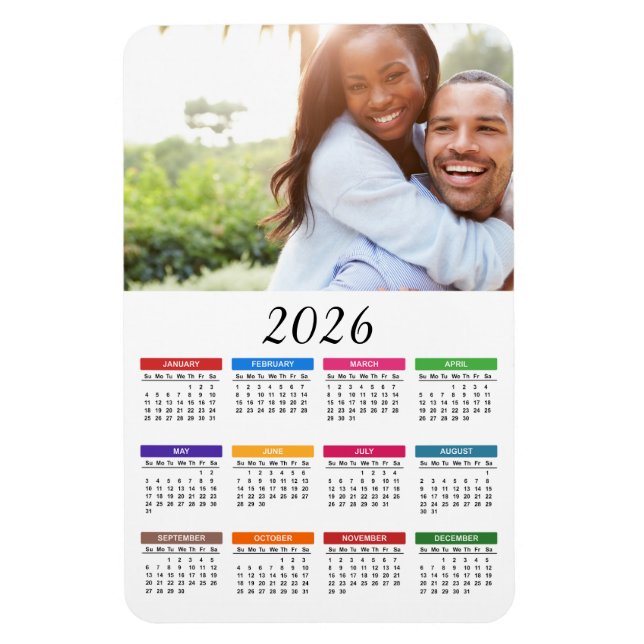 Colourful 2026 Calendar with Your Photo Magnet (Vertical)