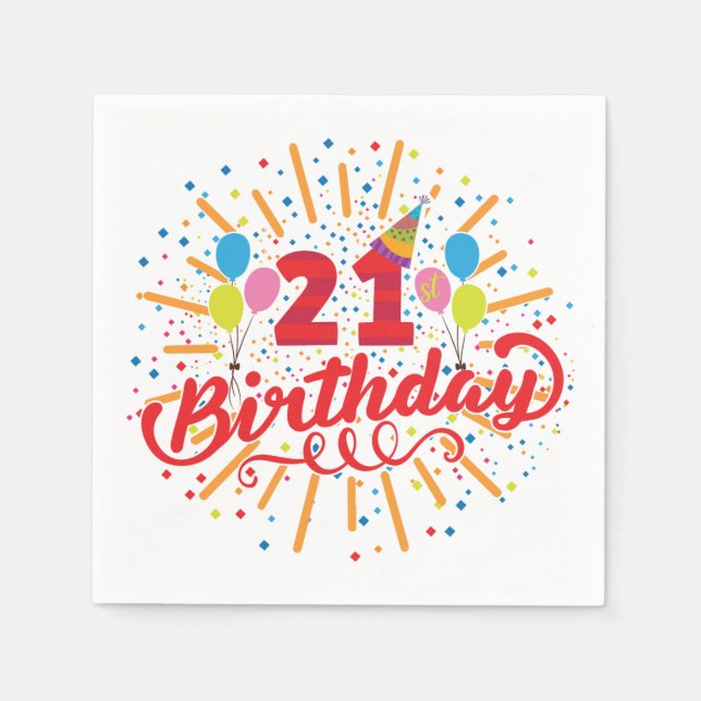 Colourful 21st Birthday Balloons Napkin (Front)