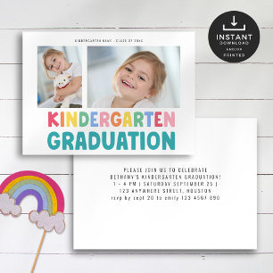 Colourful 2 Photo Kindergarten Graduation Party Invitation