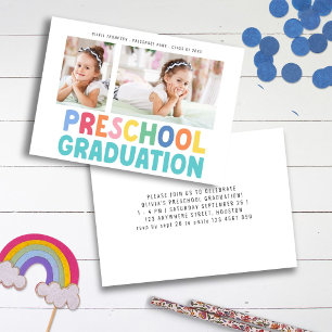 Colourful 2 Photo Preschool Graduation Party Invitation