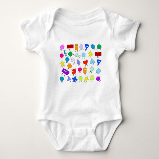 Colourful 2D & 3D Geometric Shapes Pattern Baby Bodysuit (Front)