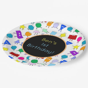 Colourful 2D & 3D Geometric Shapes Pattern for Kid Paper Plate