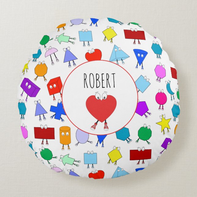 Colourful 2D & 3D Geometric Shapes Pattern for Kid Round Cushion (Front)