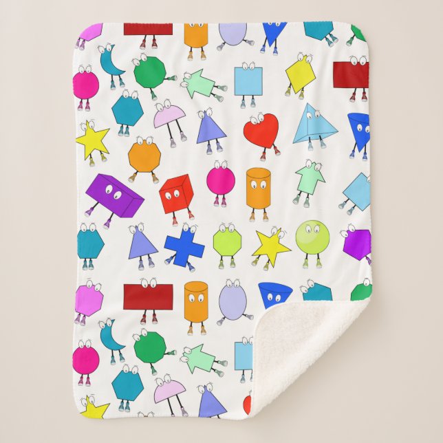 Colourful 2D & 3D Geometric Shapes Pattern for Kid Sherpa Blanket (Front)