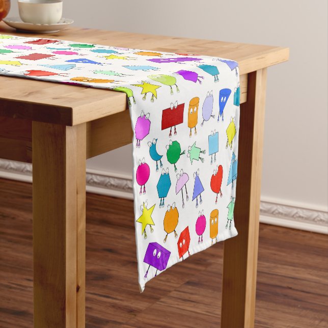 Colourful 2D & 3D Geometric Shapes Pattern for Kid Short Table Runner (In Situ)