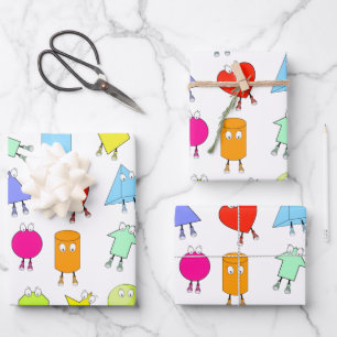 Colourful 2D & 3D Geometric Shapes Pattern for Kid Wrapping Paper Sheet