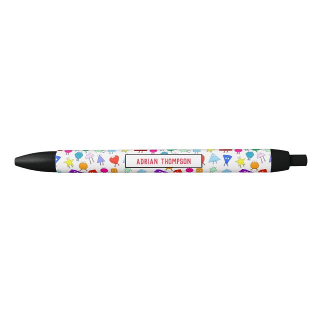 Colourful 2D & 3D Geometric Shapes Pattern Kids Black Ink Pen (Front)