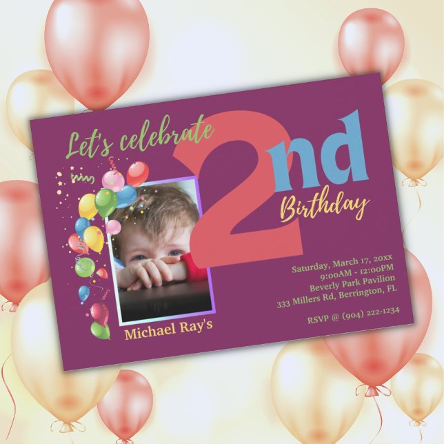 Colourful 2nd Birthday Photo Party Invitation (Creator Uploaded)