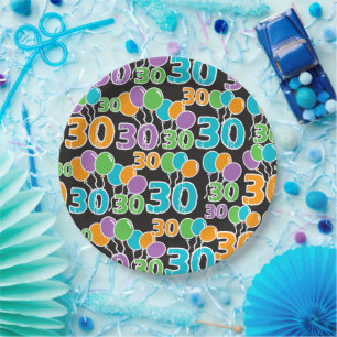Colourful 30th Birthday Paper Plate