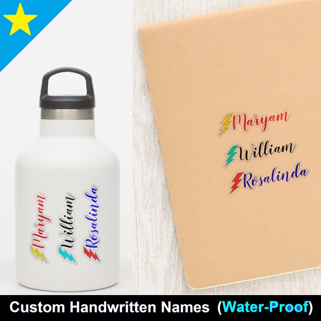 Colourful 3 Bottle Names, Script Stickers for Kids (best waterproof labels for daycare)