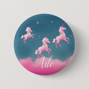 Colourful 3 Pink Unicorns Custom Name Personalised 6 Cm Round Badge
