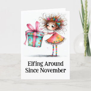 ** Colourful 3 Whimsical Christmas Girl Gift AP97 Thank You Card