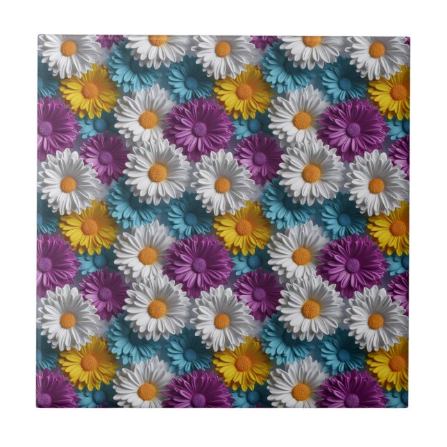 Colourful 3D Daisy Seamless Pattern Ceramic Tile (Front)