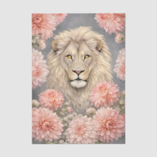 Colourful 3D Florals & Lion Charcoal Background Tissue Paper