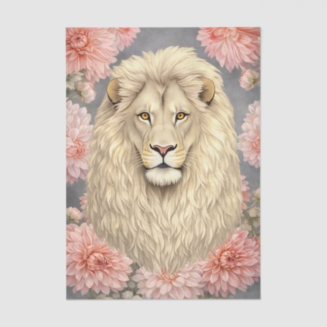 Colourful 3D Florals & Lion Charcoal Background Tissue Paper (Front)