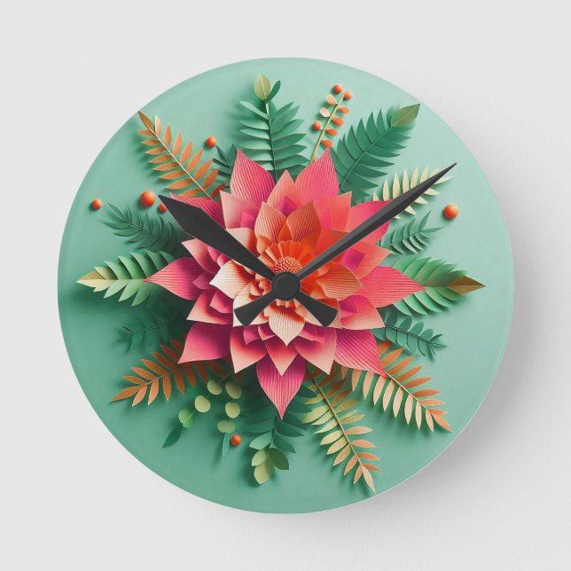 Colourful 3d flowers round clock (Front)