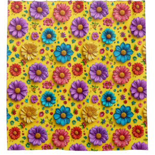 Colourful 3d flowers shower curtain
