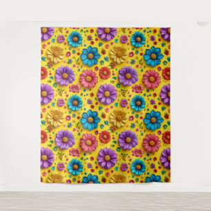 Colourful 3d flowers tapestry