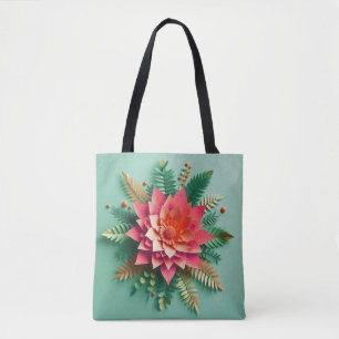 Colourful 3d flowers tote bag