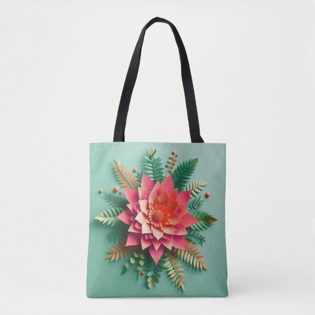 Colourful 3d flowers tote bag (Front)