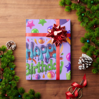 Colourful 3D Happy Birthday Gift Boxes & Balloons  Wrapping Paper