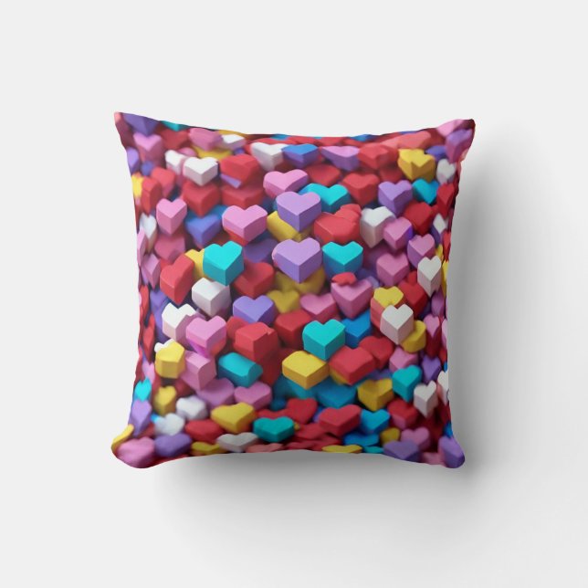 Colourful 3D Hearts pattern Throw Pillow (Front)