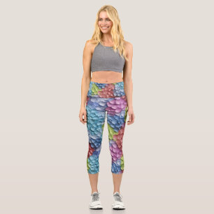 colourful 3D Hydrangea floral Capri Leggings